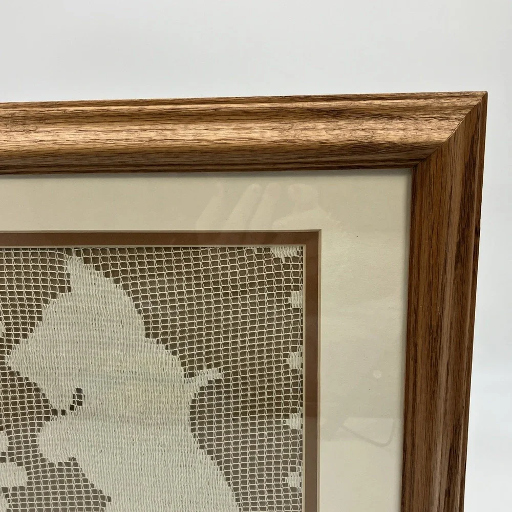 Vtg. Framed Doily‎ Scottie Dog Scottish Terrier Butterfly Flower Wall Hanging